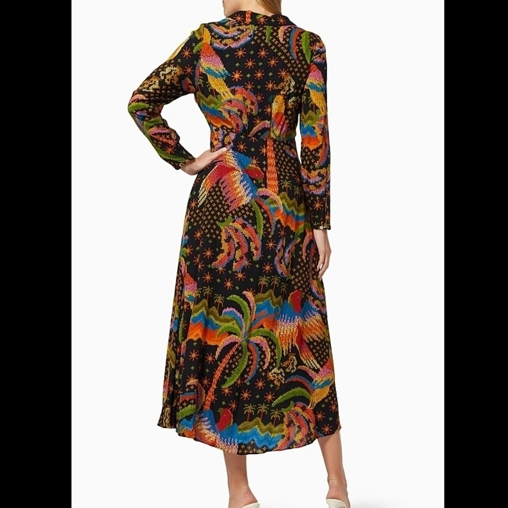 NWT FARM RIO Macaw Island black long sleeve maxi dress size small. - Picture 8 of 10
